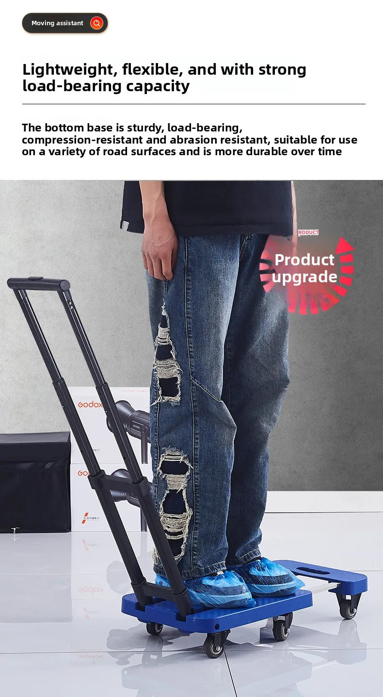 Portable Folding Hand Truck 100kg Load Capacity Home Cargo Flatbed Cart Mute/Regular Wheel Optional Luggage Trailer Drawbar Cart