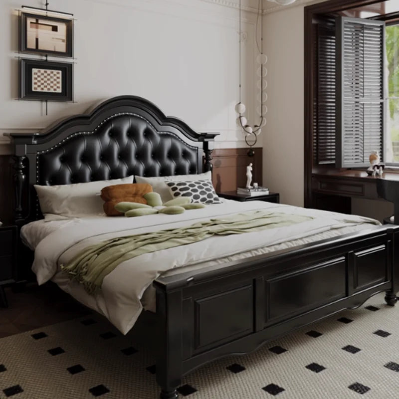 Wooden Design Bed Bedroom King Size Luxury European Floor Frame Bed Sleeping Princess Leather Letto Matrimoniale Home Furniture