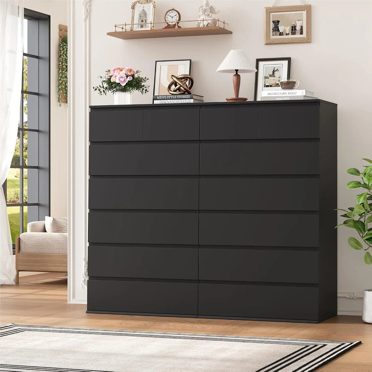 Black Dresser, Dresser for Bedroom, 7 Drawer Chest of Drawers