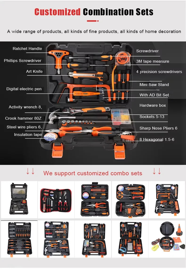 High-quality Wholesale Of Household Hardware Tool Set Electrician Repair Tool Box Multi-function Combination Tool Set