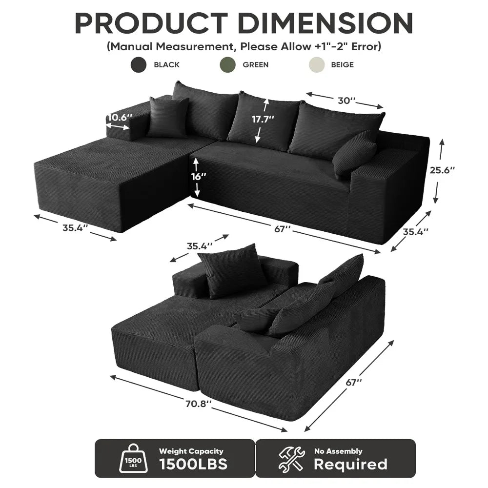 102.4" L-Shaped Boneless Cloud Modular Sectional Sofa With Chaise For Living Room, Customized