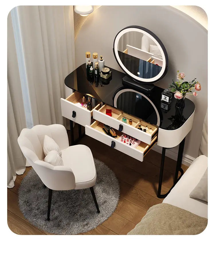Led Light Mirror Dressing Table Desk Drawers French Wood Vintage Elegant Makeup Vanity Luxury Modern Storage Pink Furniture