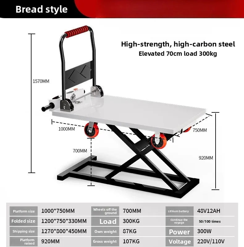 Electric Lift Trolley Electric Hydraulic Lift Portable Truck Handling Scissor Fork Mobile Flatbed Truck