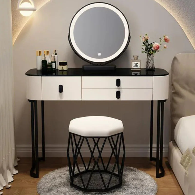 Led Light Mirror Dressing Table Desk Drawers French Wood Vintage Elegant Makeup Vanity Luxury Modern Storage Pink Furniture