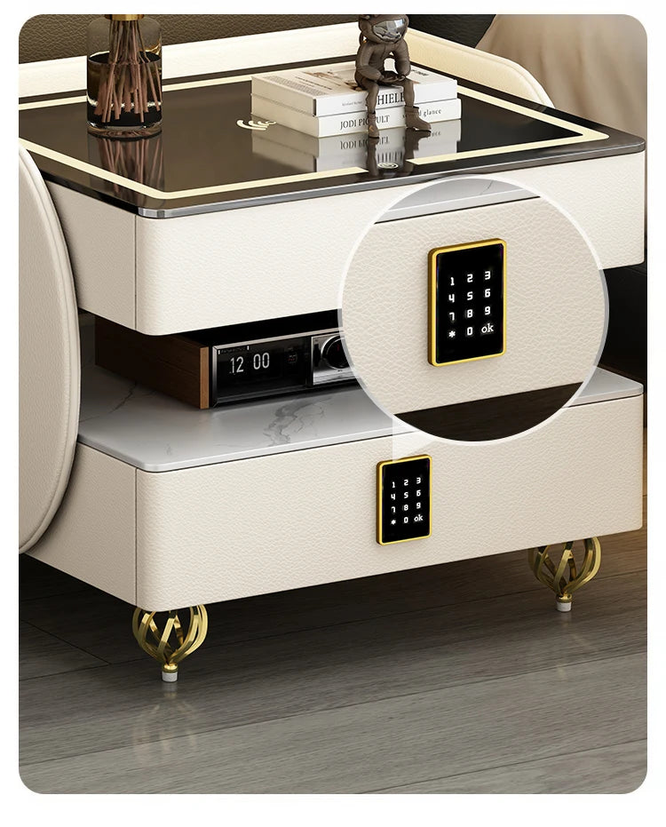 Modern Designer Nightstands With Lock Minimalist Premium Aesthetic Bedside Table Metal Legs Glamour Table De Nuit Furnitures