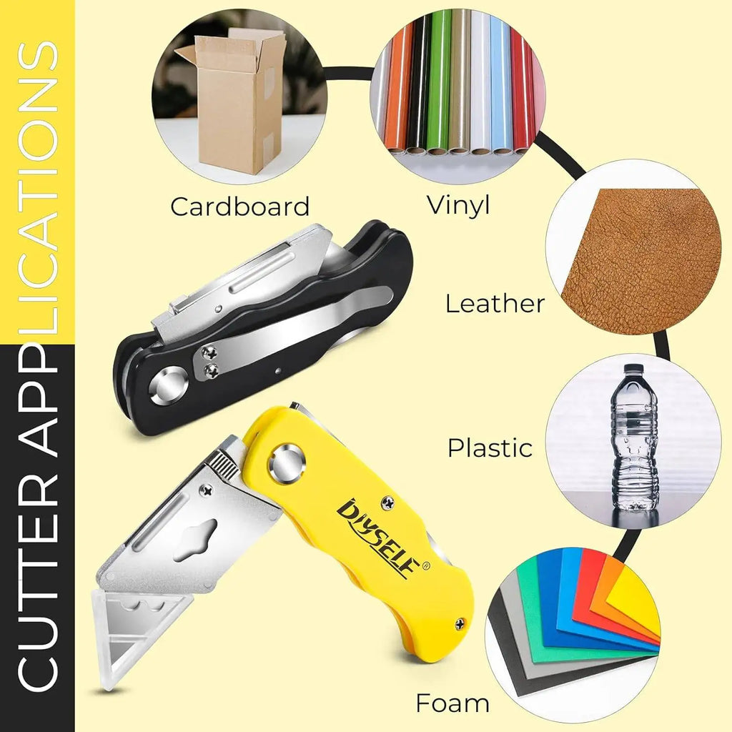 3 Pack Utility Knife Box Cutter Retractable, Compact Box Knife for Cartons, Cardboard and Boxes, with 10 Piece 18mm Wider