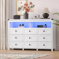 Dresser for Bedroom with 9 Drawers, LED Lights, Power Outlet, Black