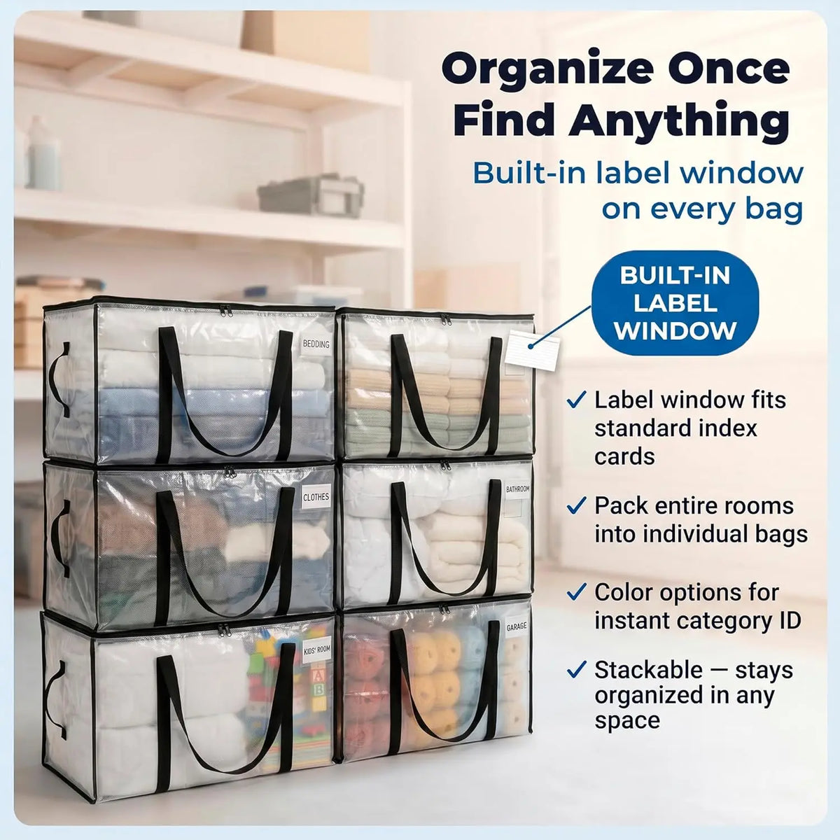 Oversized Moving Bags or Storage Bag, Large Moving Boxes with Backpack Straps, Zippers & Handles, Packing Bags for Moving.
