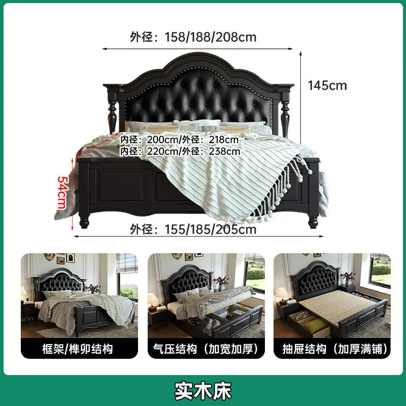 Wooden Design Bed Bedroom King Size Luxury European Floor Frame Bed Sleeping Princess Leather Letto Matrimoniale Home Furniture
