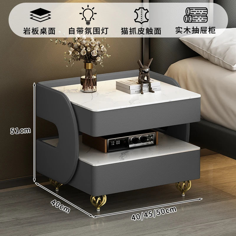 Modern Designer Nightstands With Lock Minimalist Premium Aesthetic Bedside Table Metal Legs Glamour Table De Nuit Furnitures