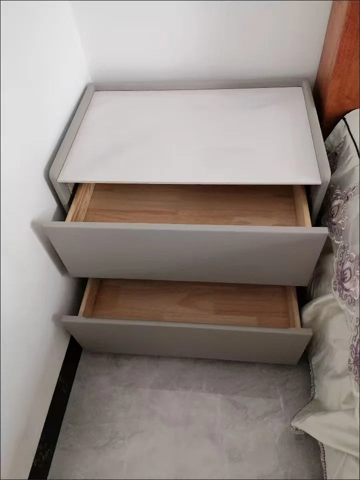 Solid Wood Nightstand No Assembly Large Drawer Hidden Handles Rounded Corners Safe Eco-Friendly Bedroom Furniture