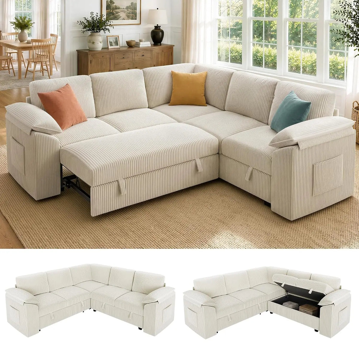 85" Modular Sectional Sleeper Sofa with Pull Out Bed, Black, Customized