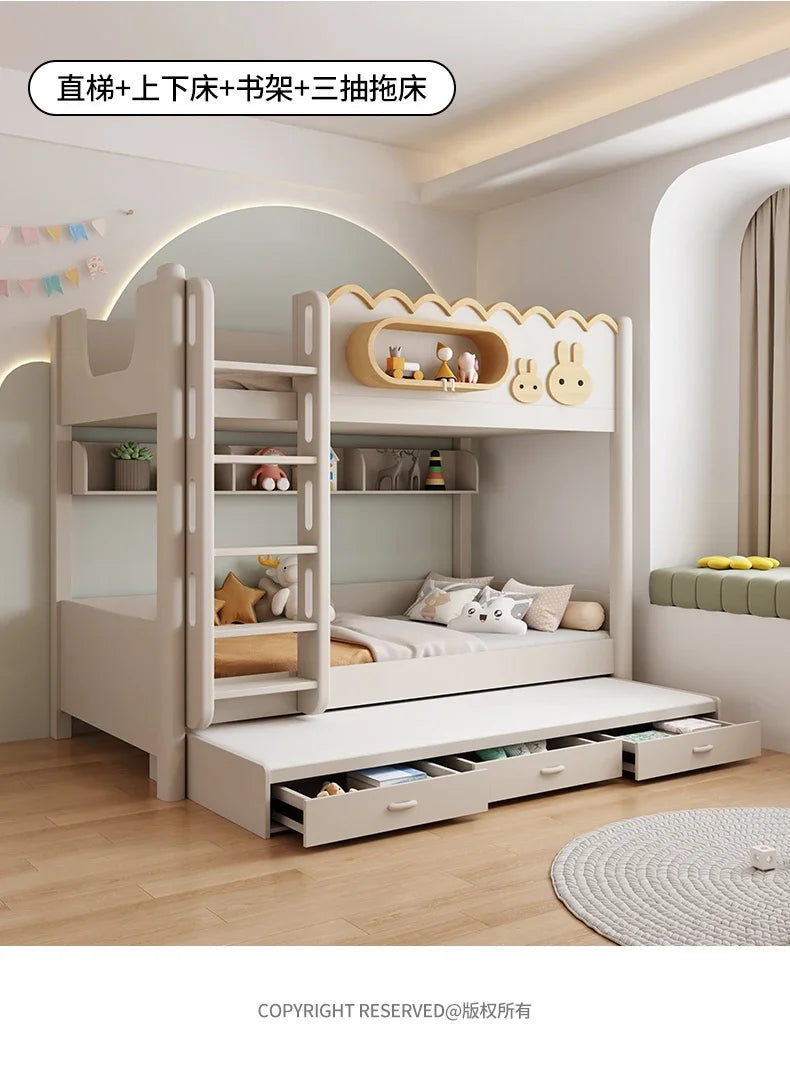 135x190cm Modern Bunk Full Size Bed Full Sizebed Frame Dorm Room Essential Loftbed With Desk Loft Beds Double Home Furniture