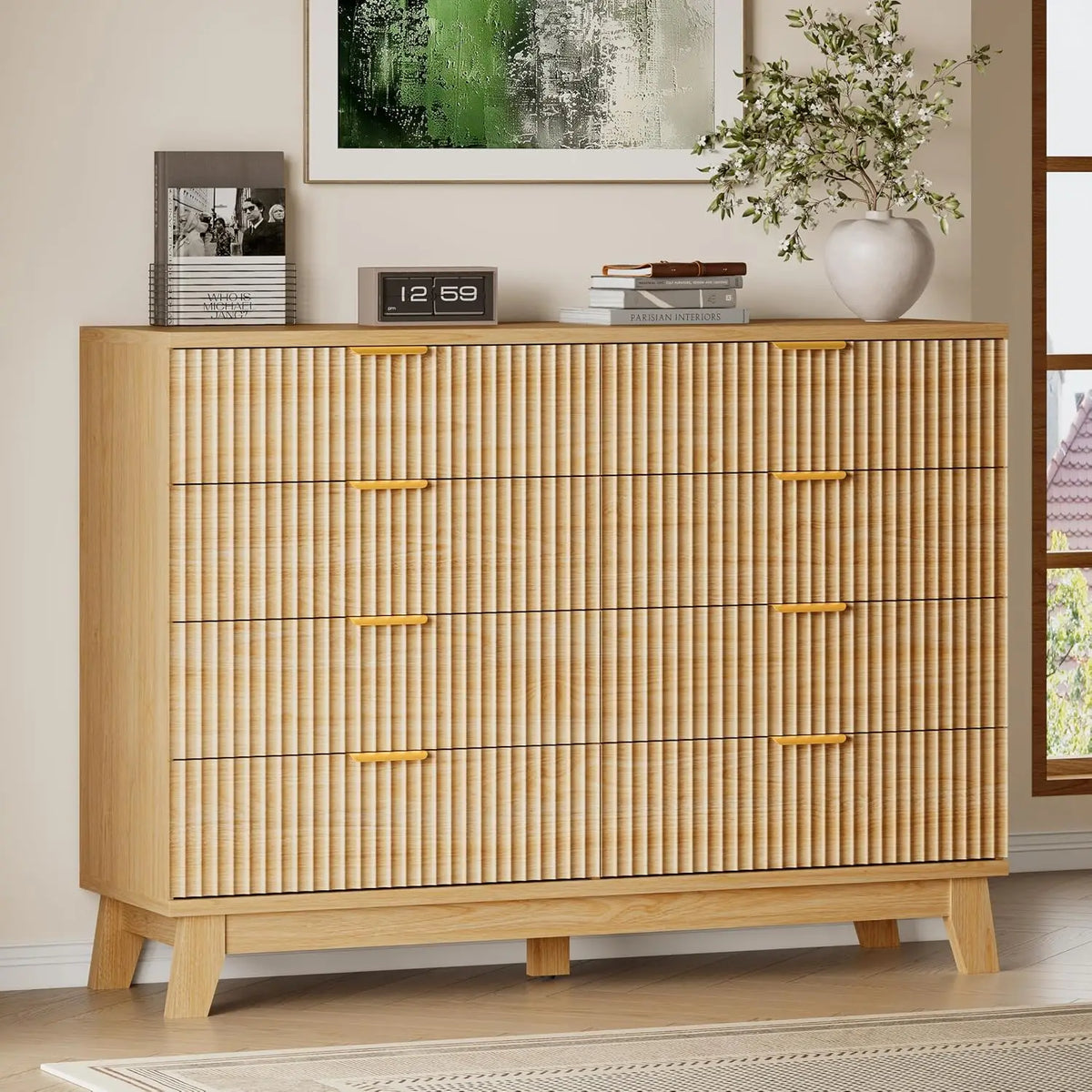 53" 8-Drawer Dresser, Modern Wood Highboy With Metal Slides & Handles, Anti-Tip Kit, Storage For Bedroom Closet, Customized