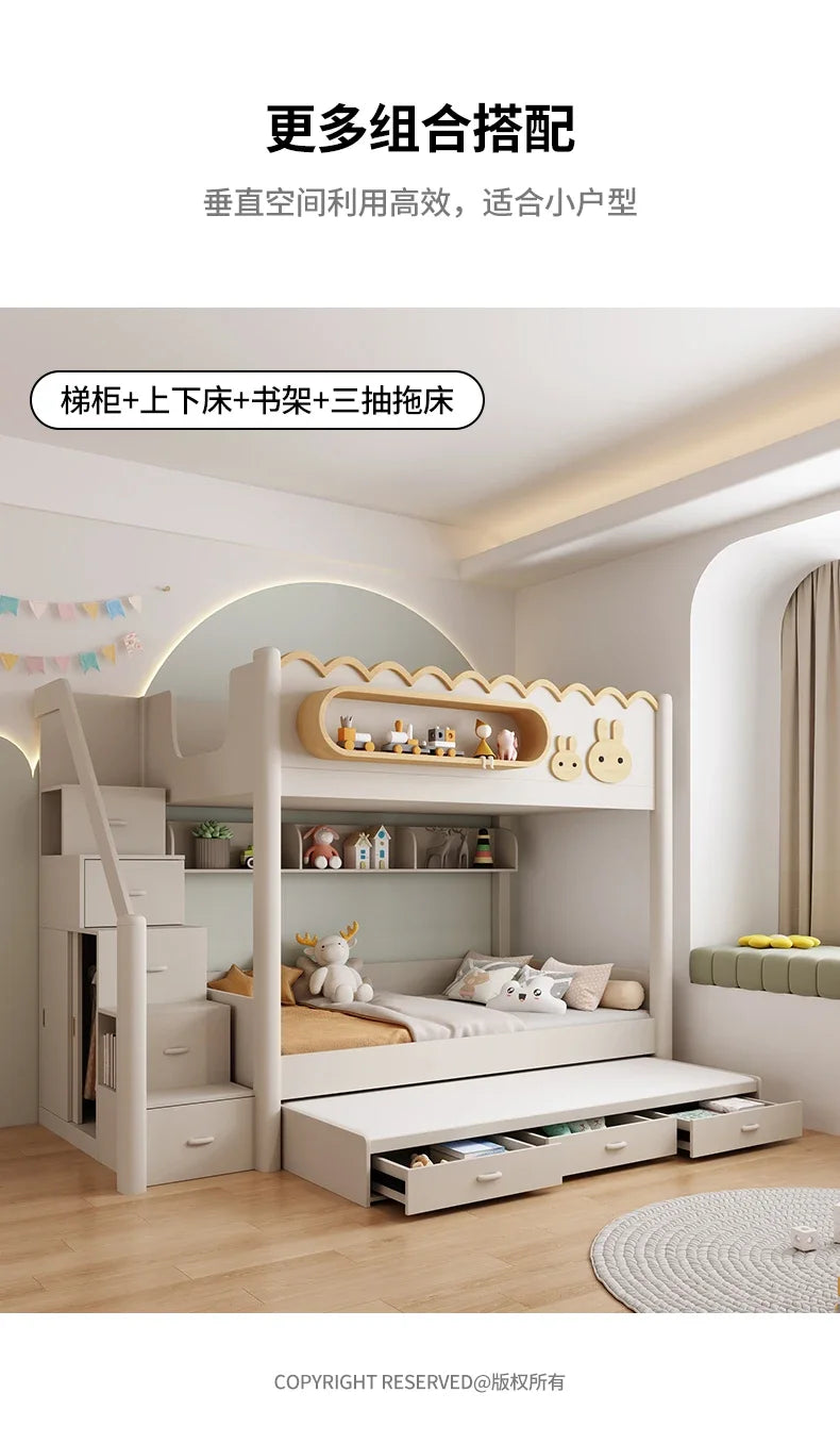 135x190cm Modern Bunk Full Size Bed Full Sizebed Frame Dorm Room Essential Loftbed With Desk Loft Beds Double Home Furniture
