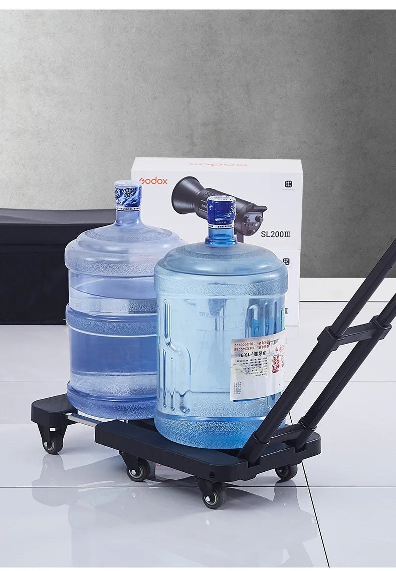 Portable Folding Hand Truck 100kg Load Capacity Home Cargo Flatbed Cart Mute/Regular Wheel Optional Luggage Trailer Drawbar Cart