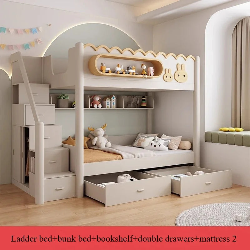 135x190cm Modern Bunk Full Size Bed Full Sizebed Frame Dorm Room Essential Loftbed With Desk Loft Beds Double Home Furniture