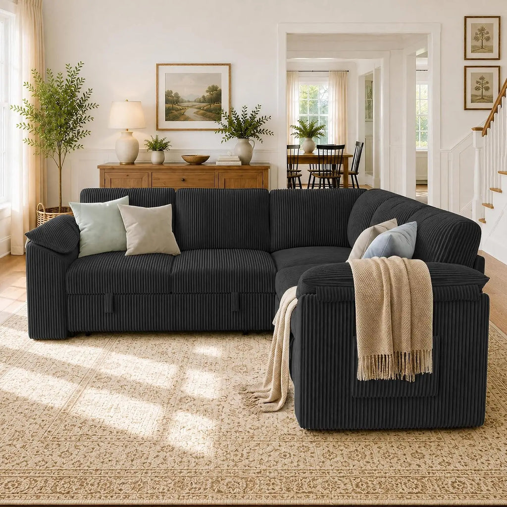 85" Modular Sectional Sleeper Sofa with Pull Out Bed, Black, Customized
