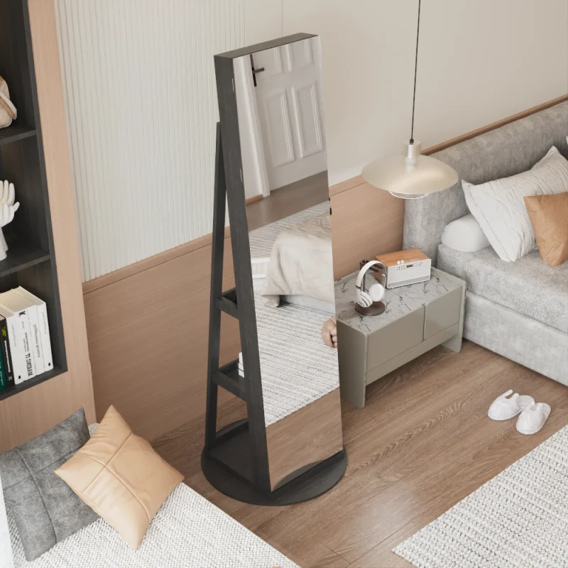 Dresser Jewelry Makeup Movable Rotation Big Mirror Lock Vanity Table Large Storage For Bedroom