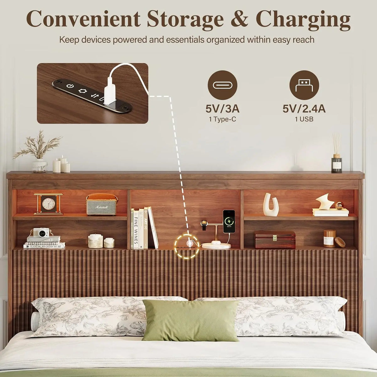 King Bed Frame with 4 Storage Drawers for Bedroom, Customized