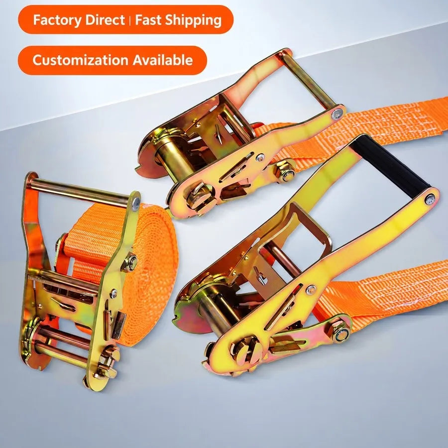 Heavy-Duty Car & Truck Front Cargo Ratchet Strap with Metal Buckle - Adjustable, Secure Tie-Down for Safe Luggage Transport