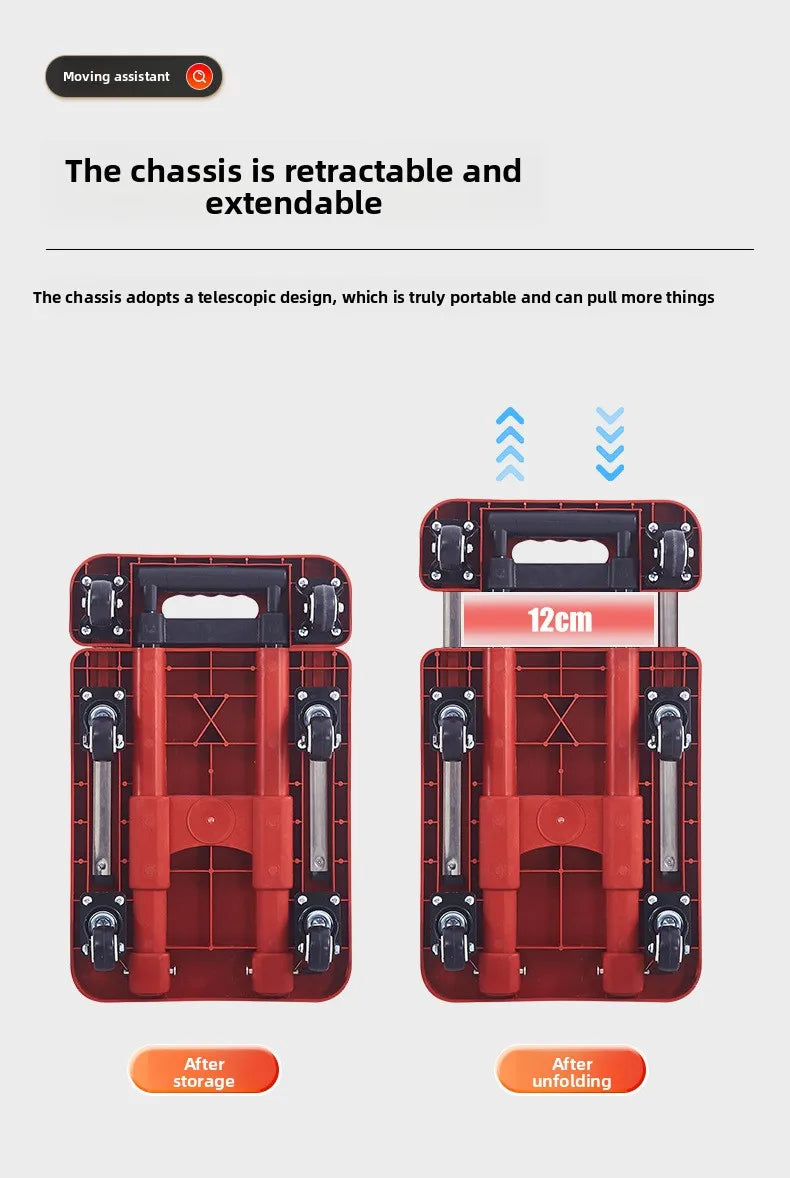 Portable Folding Hand Truck 100kg Load Capacity Home Cargo Flatbed Cart Mute/Regular Wheel Optional Luggage Trailer Drawbar Cart