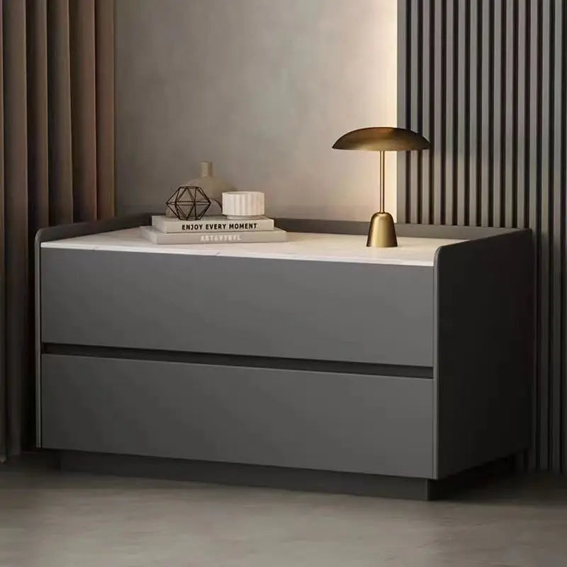 Solid Wood Nightstand No Assembly Large Drawer Hidden Handles Rounded Corners Safe Eco-Friendly Bedroom Furniture