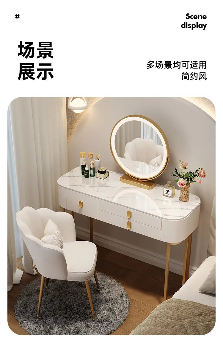 Led Light Mirror Dressing Table Desk Drawers French Wood Vintage Elegant Makeup Vanity Luxury Modern Storage Pink Furniture