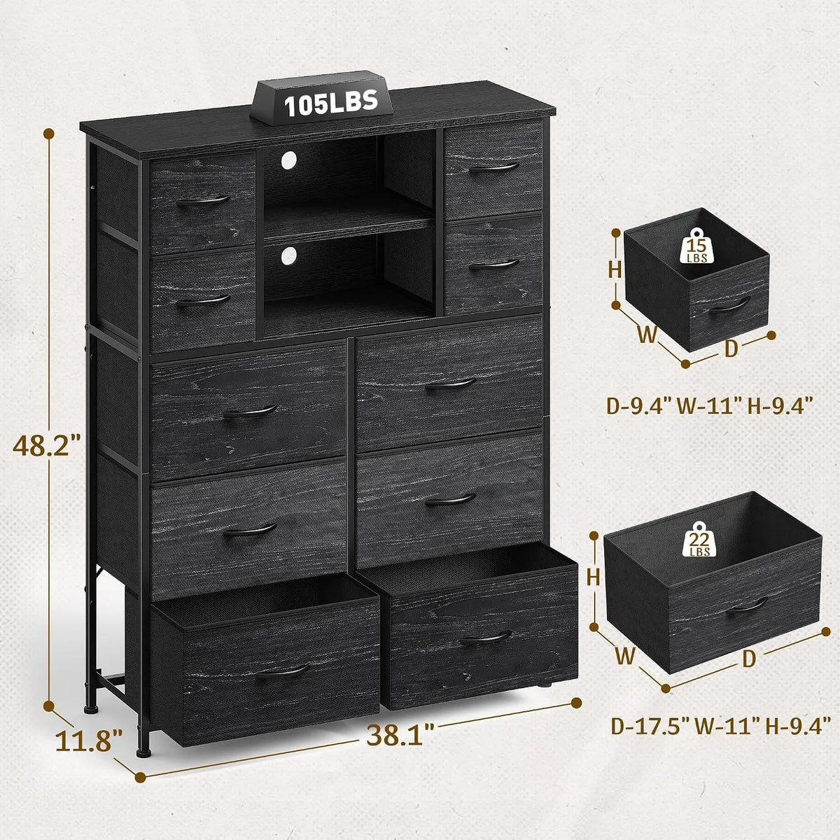 10-Drawer Dresser for Bedroom, 48"H Organizer Storage for clothes, Customized