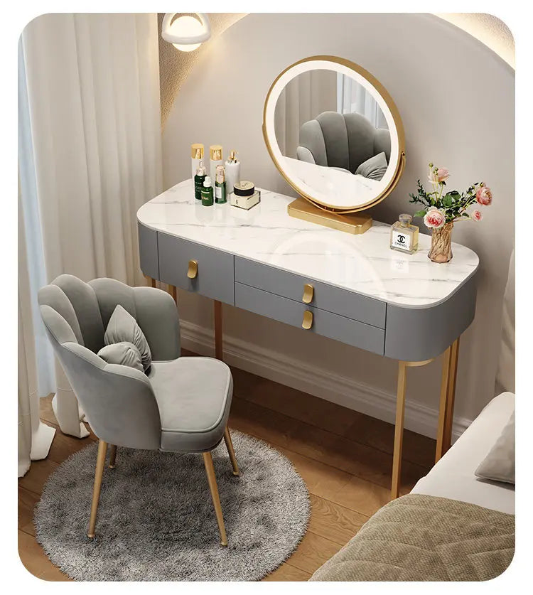 Led Light Mirror Dressing Table Desk Drawers French Wood Vintage Elegant Makeup Vanity Luxury Modern Storage Pink Furniture