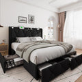 Queen Bed Frame with 4 Storage Drawers, Upholstered Platform Bed Frame with Charging Station, Modern Wingback Storage, Custom