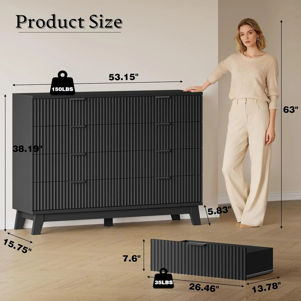 53" 8-Drawer Dresser, Modern Wood Highboy With Metal Slides & Handles, Anti-Tip Kit, Storage For Bedroom Closet, Customized