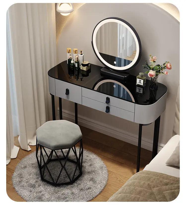 Led Light Mirror Dressing Table Desk Drawers French Wood Vintage Elegant Makeup Vanity Luxury Modern Storage Pink Furniture