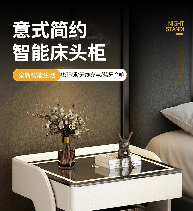 Modern Designer Nightstands With Lock Minimalist Premium Aesthetic Bedside Table Metal Legs Glamour Table De Nuit Furnitures