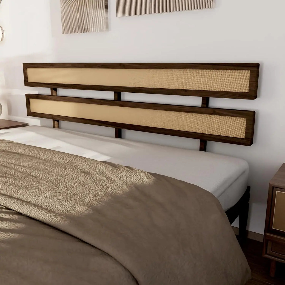 Solid Wood Bed Frame With Headboard, Platform Panel, Brown, Customized