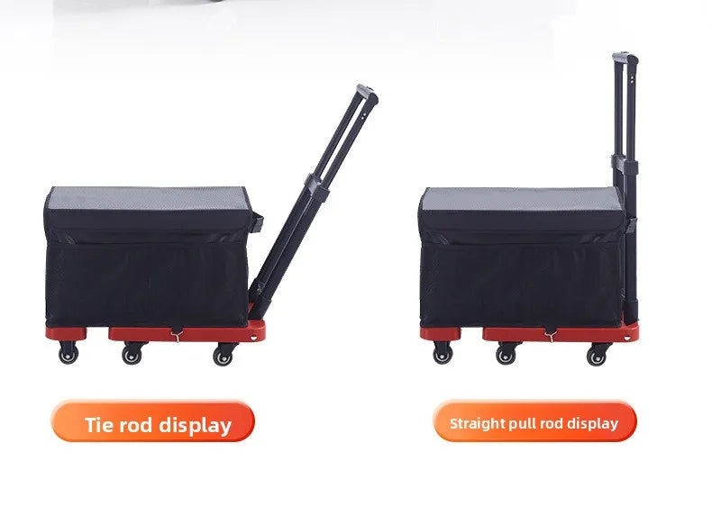 Portable Folding Hand Truck 100kg Load Capacity Home Cargo Flatbed Cart Mute/Regular Wheel Optional Luggage Trailer Drawbar Cart