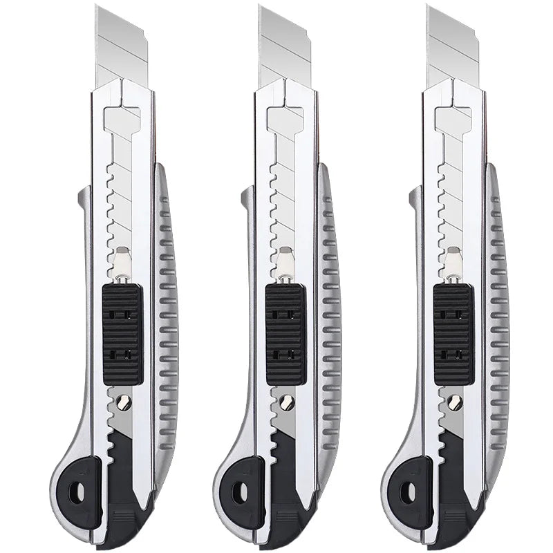 3 Pack Utility Knife Box Cutter Retractable, Compact Box Knife for Cartons, Cardboard and Boxes, with 10 Piece 18mm Wider