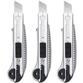 3 Pack Utility Knife Box Cutter Retractable, Compact Box Knife for Cartons, Cardboard and Boxes, with 10 Piece 18mm Wider