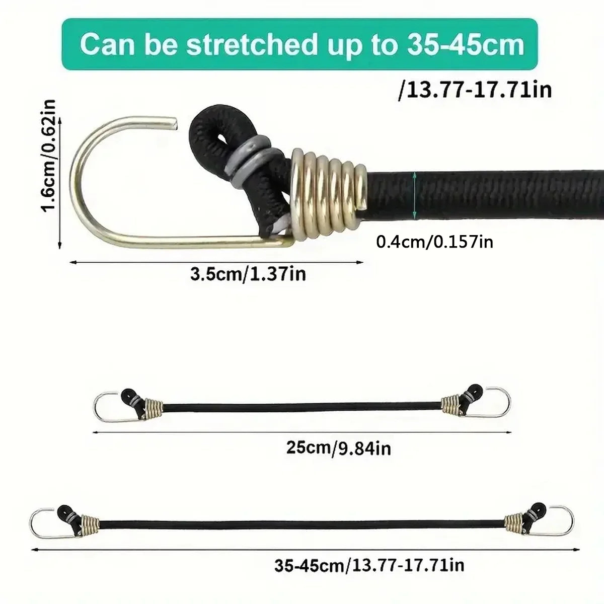 3/6pcs Heavy Duty Black Bungee Cords with Hooks - 6 Pack - Durable Elastic Straps for Securing Cargo and Outdoor Use