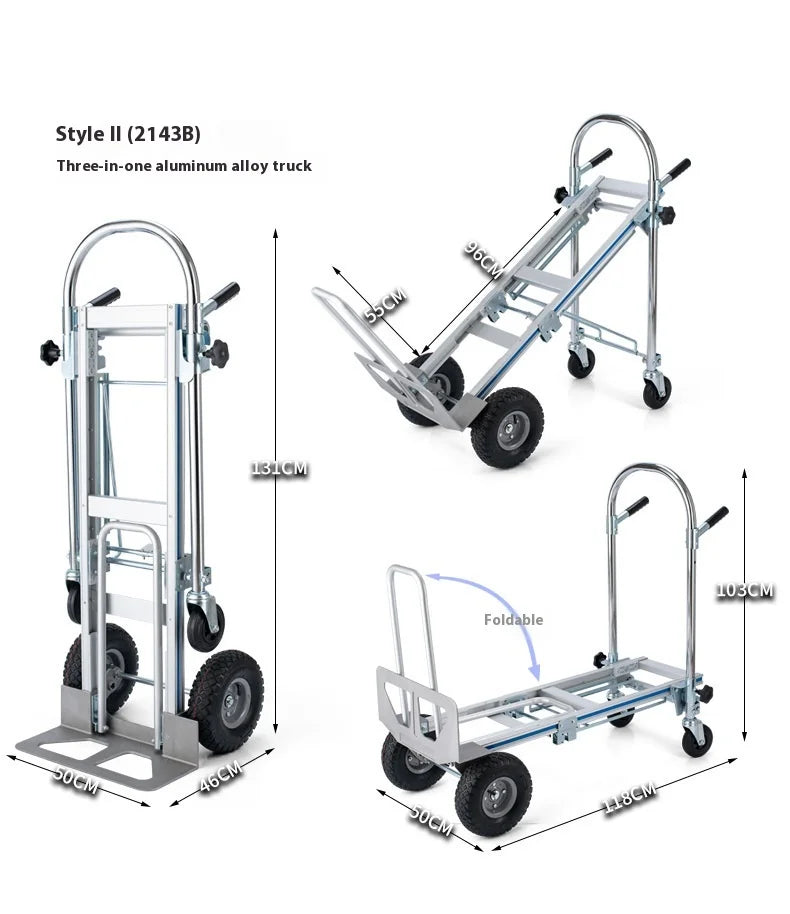 Heavy Duty Foldable Steel Hand Truck 300kg Industrial Storage Tools Transportation Garden Cart Platform Trolley Rubber