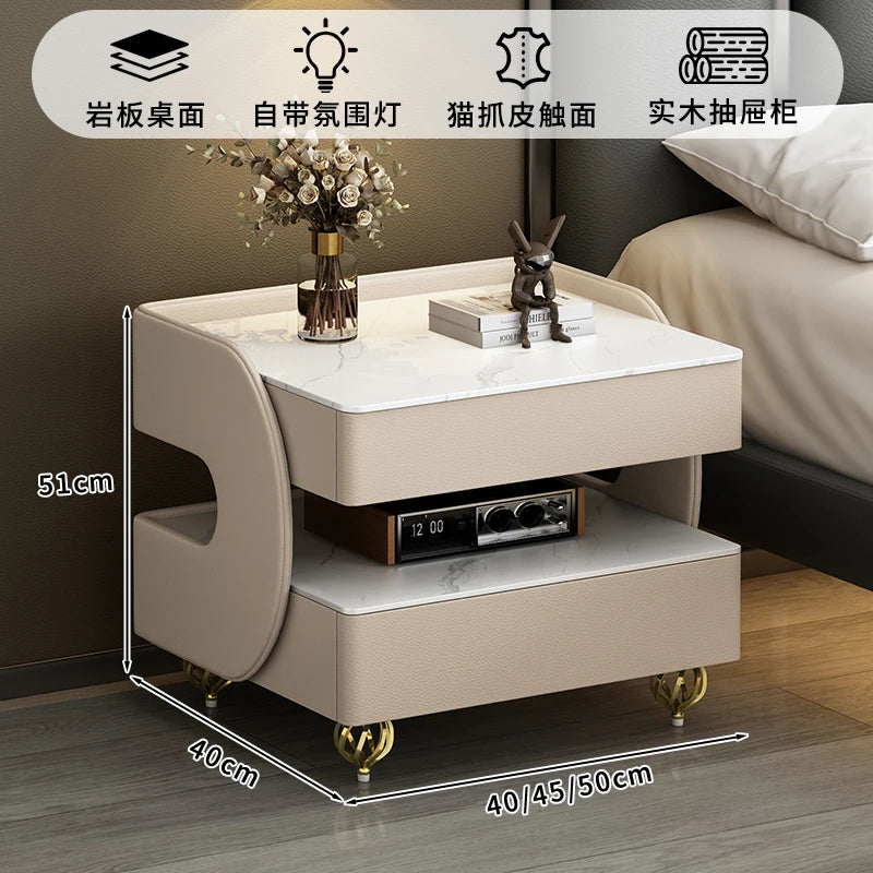 Modern Designer Nightstands With Lock Minimalist Premium Aesthetic Bedside Table Metal Legs Glamour Table De Nuit Furnitures