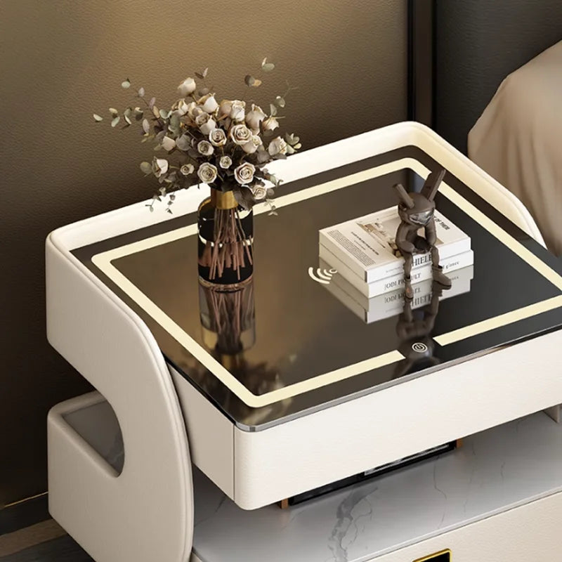 Modern Designer Nightstands With Lock Minimalist Premium Aesthetic Bedside Table Metal Legs Glamour Table De Nuit Furnitures