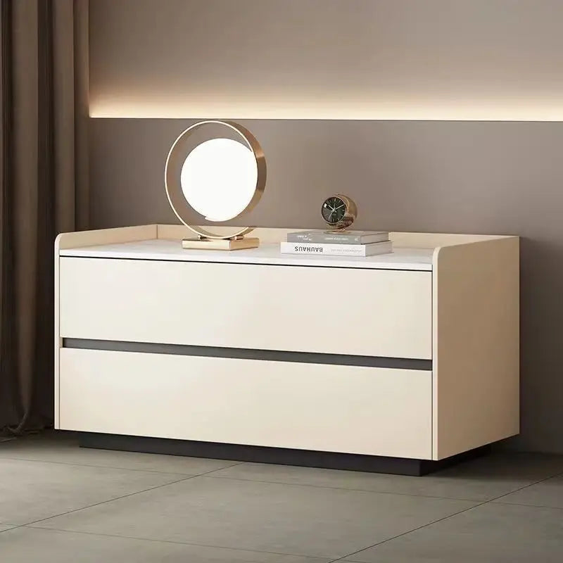 Solid Wood Nightstand No Assembly Large Drawer Hidden Handles Rounded Corners Safe Eco-Friendly Bedroom Furniture