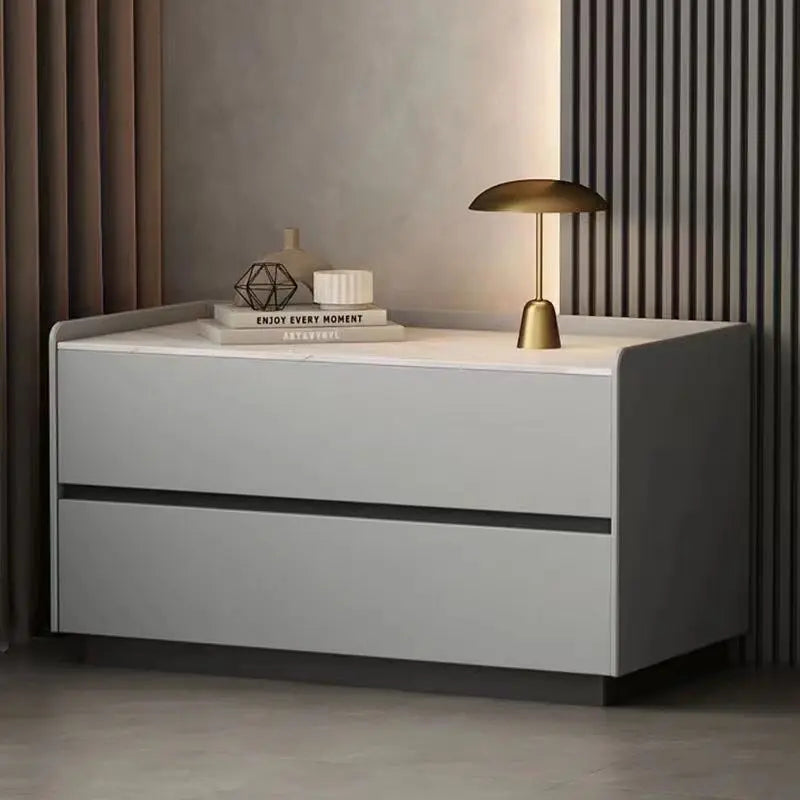 Solid Wood Nightstand No Assembly Large Drawer Hidden Handles Rounded Corners Safe Eco-Friendly Bedroom Furniture