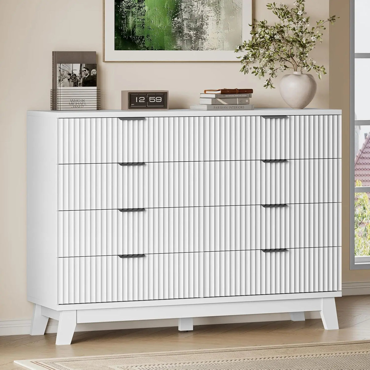 53" 8-Drawer Dresser, Modern Wood Highboy With Metal Slides & Handles, Anti-Tip Kit, Storage For Bedroom Closet, Customized