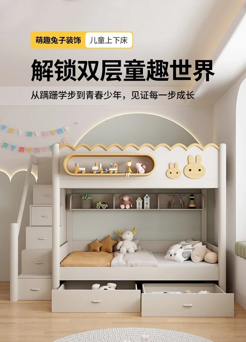 135x190cm Modern Bunk Full Size Bed Full Sizebed Frame Dorm Room Essential Loftbed With Desk Loft Beds Double Home Furniture