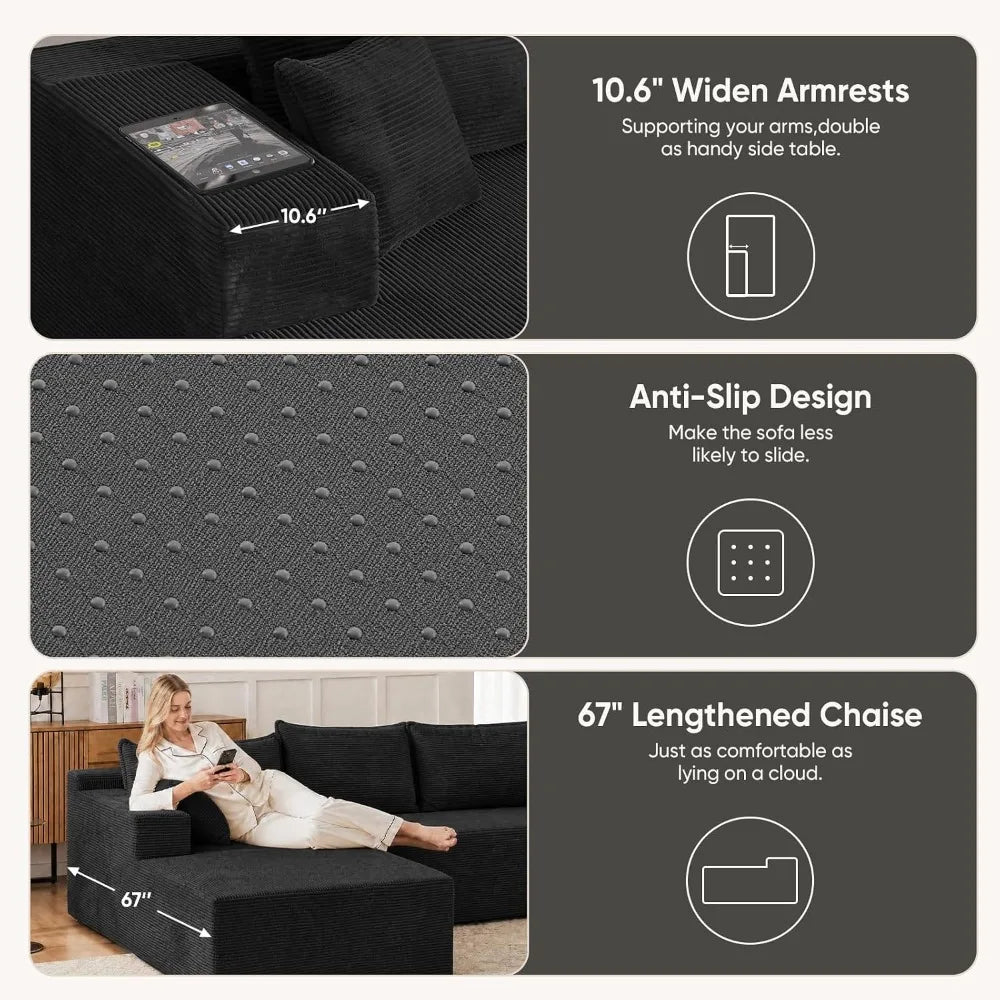 102.4" L-Shaped Boneless Cloud Modular Sectional Sofa With Chaise For Living Room, Customized